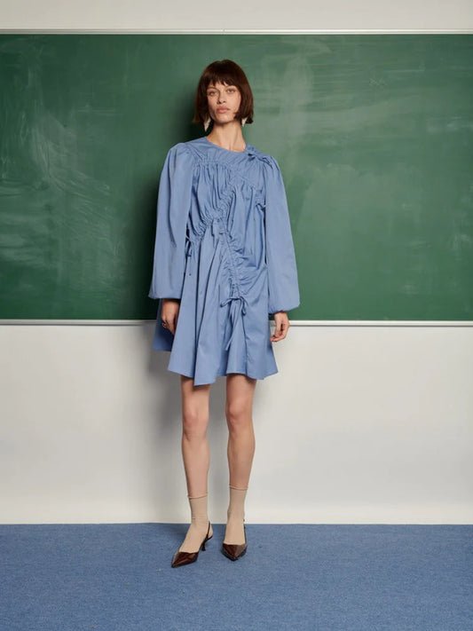 Mavi Büzgülü Elbise