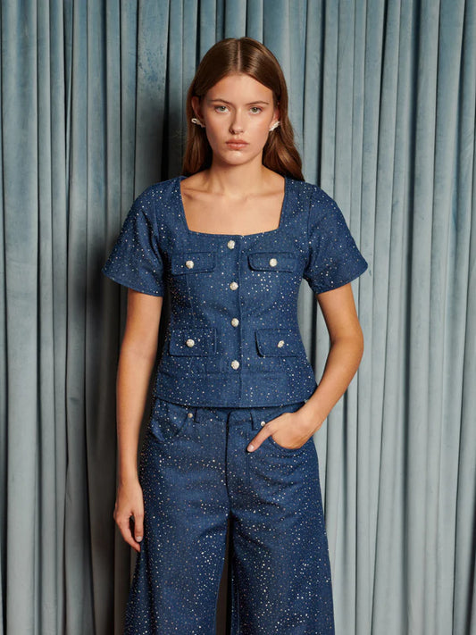 Kısa Kollu Denim Bluz