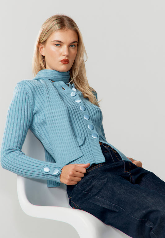 Mavi Fularlı Hırka