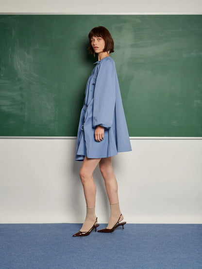 Mavi Büzgülü Elbise