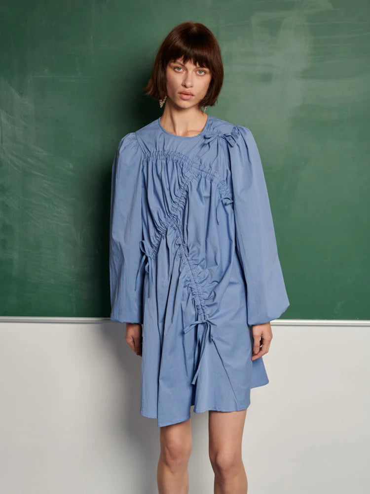 Mavi Büzgülü Elbise