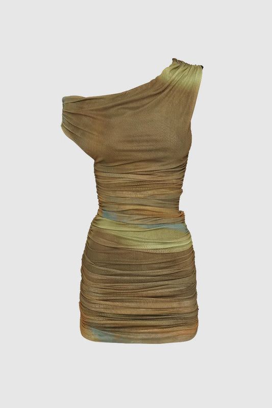 Haki Büzgülü Mini Elbise