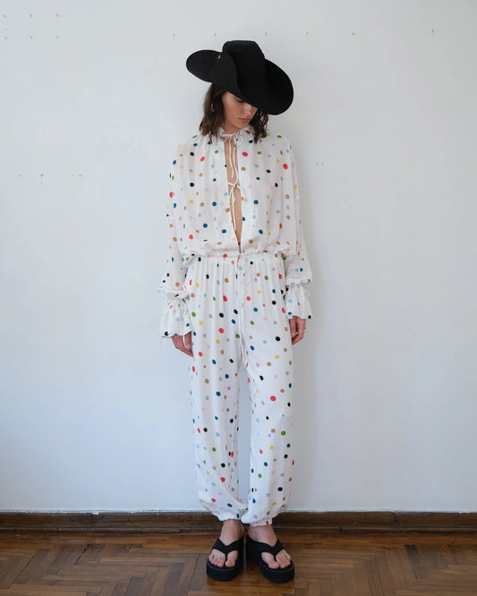 Day Pants Beyaz Puantiyeli