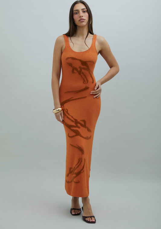 Goldfish Desenli Midi Elbise