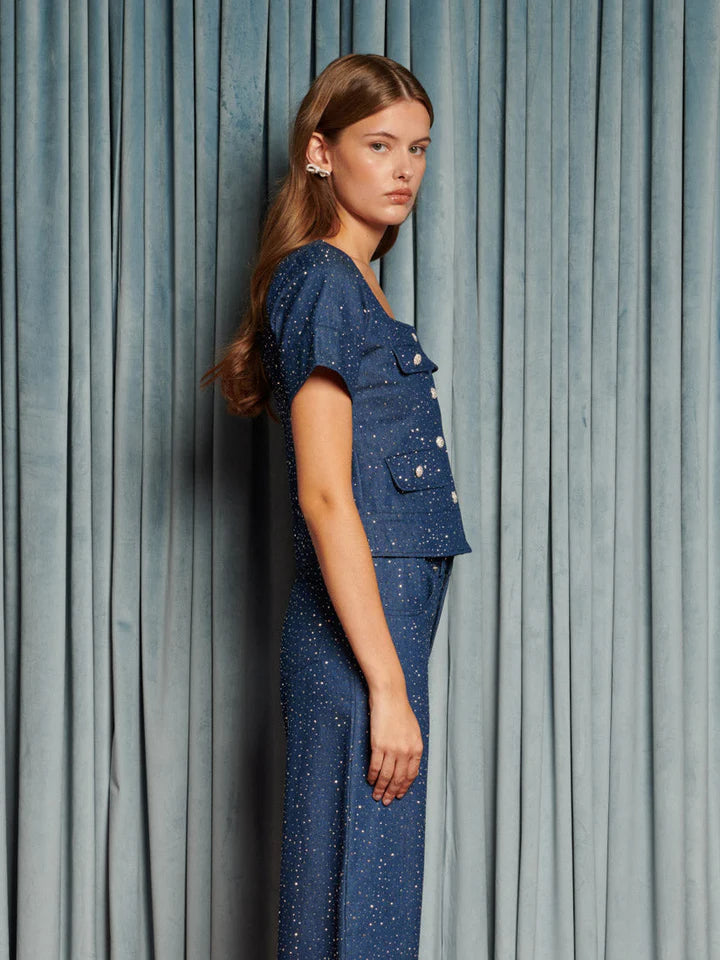 Kısa Kollu Denim Bluz