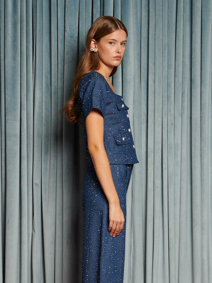 Kısa Kollu Denim Bluz
