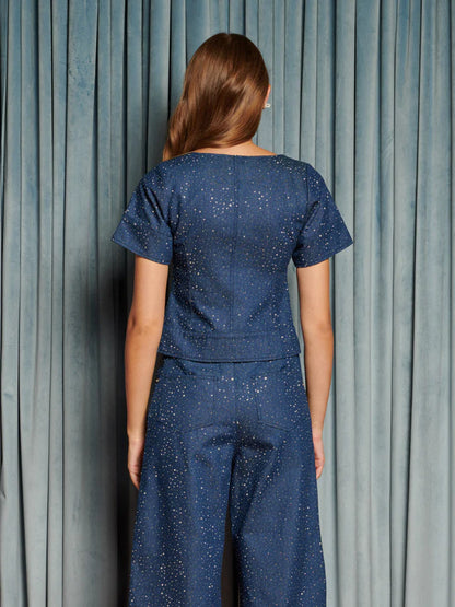 Kısa Kollu Denim Bluz