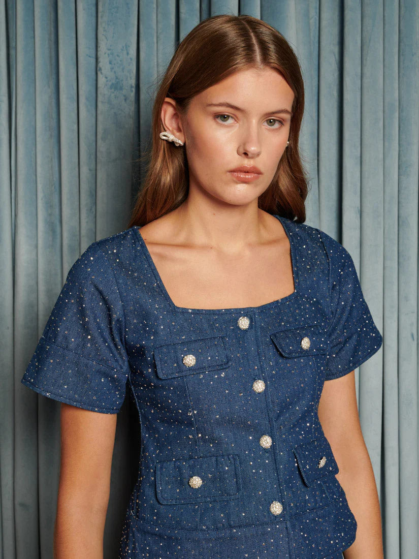 Kısa Kollu Denim Bluz