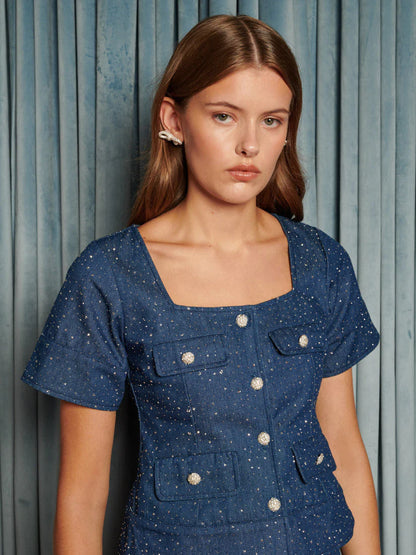Kısa Kollu Denim Bluz