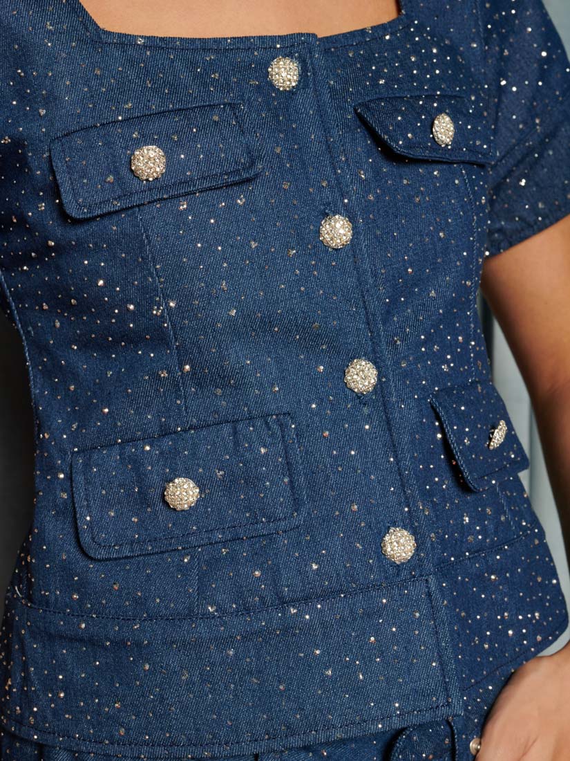 Kısa Kollu Denim Bluz