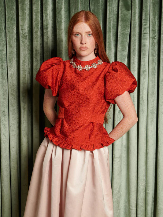 Kırmızı Jakarlı Bluz