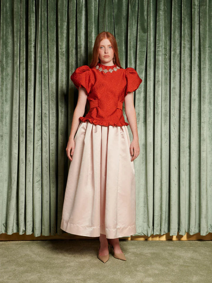 Kırmızı Jakarlı Bluz