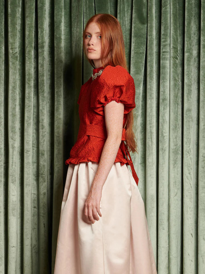 Kırmızı Jakarlı Bluz