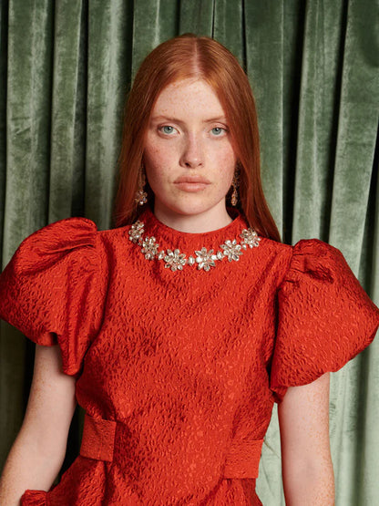 Kırmızı Jakarlı Bluz