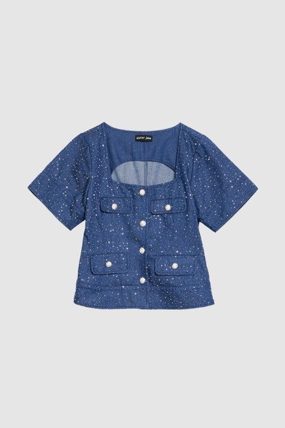 Kısa Kollu Denim Bluz