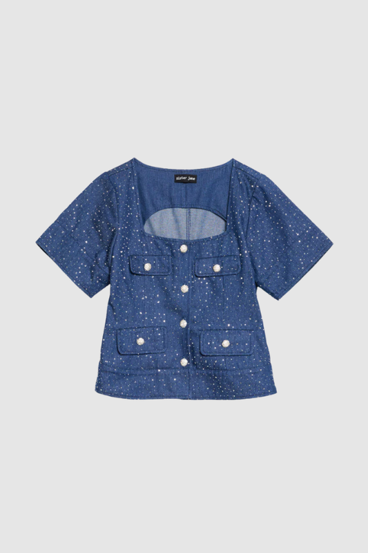 Kısa Kollu Denim Bluz