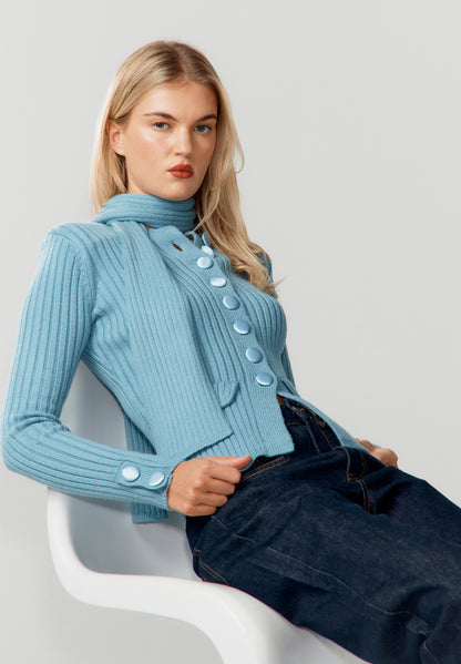 Mavi Fularlı Hırka