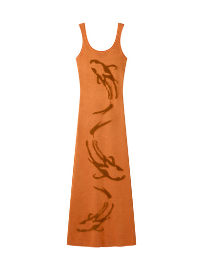 Goldfish Desenli Midi Elbise