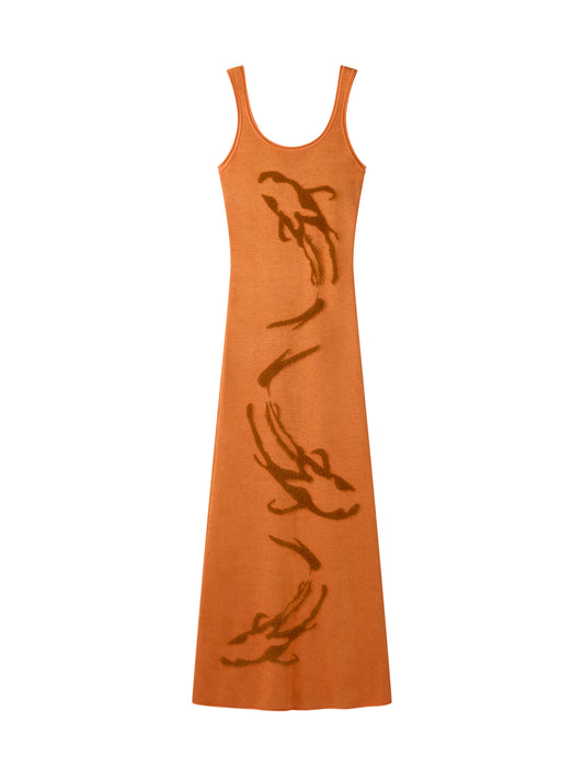 Goldfish Desenli Midi Elbise