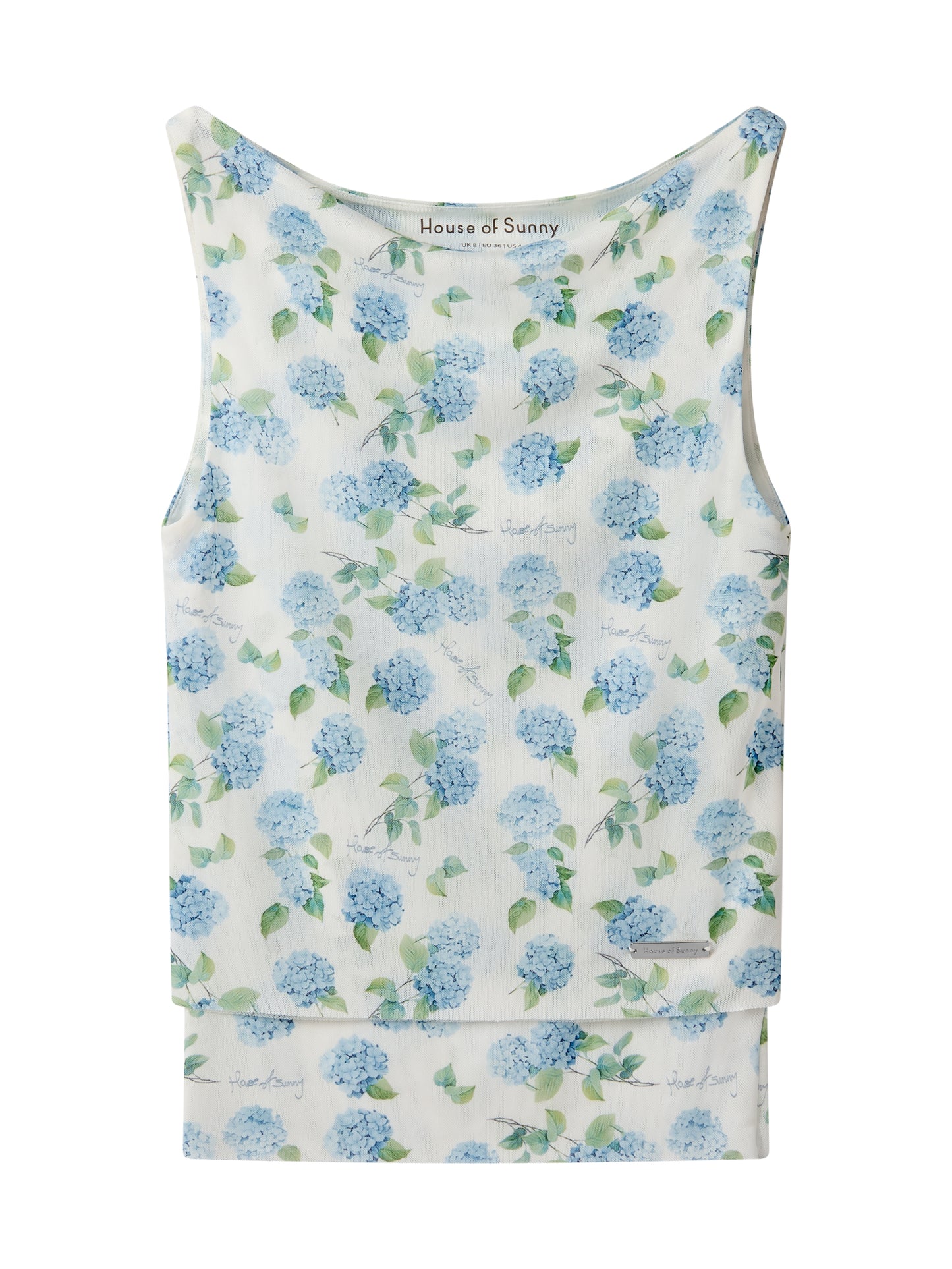 Ortanca Desenli Çift Katmanlı Tül Bluz