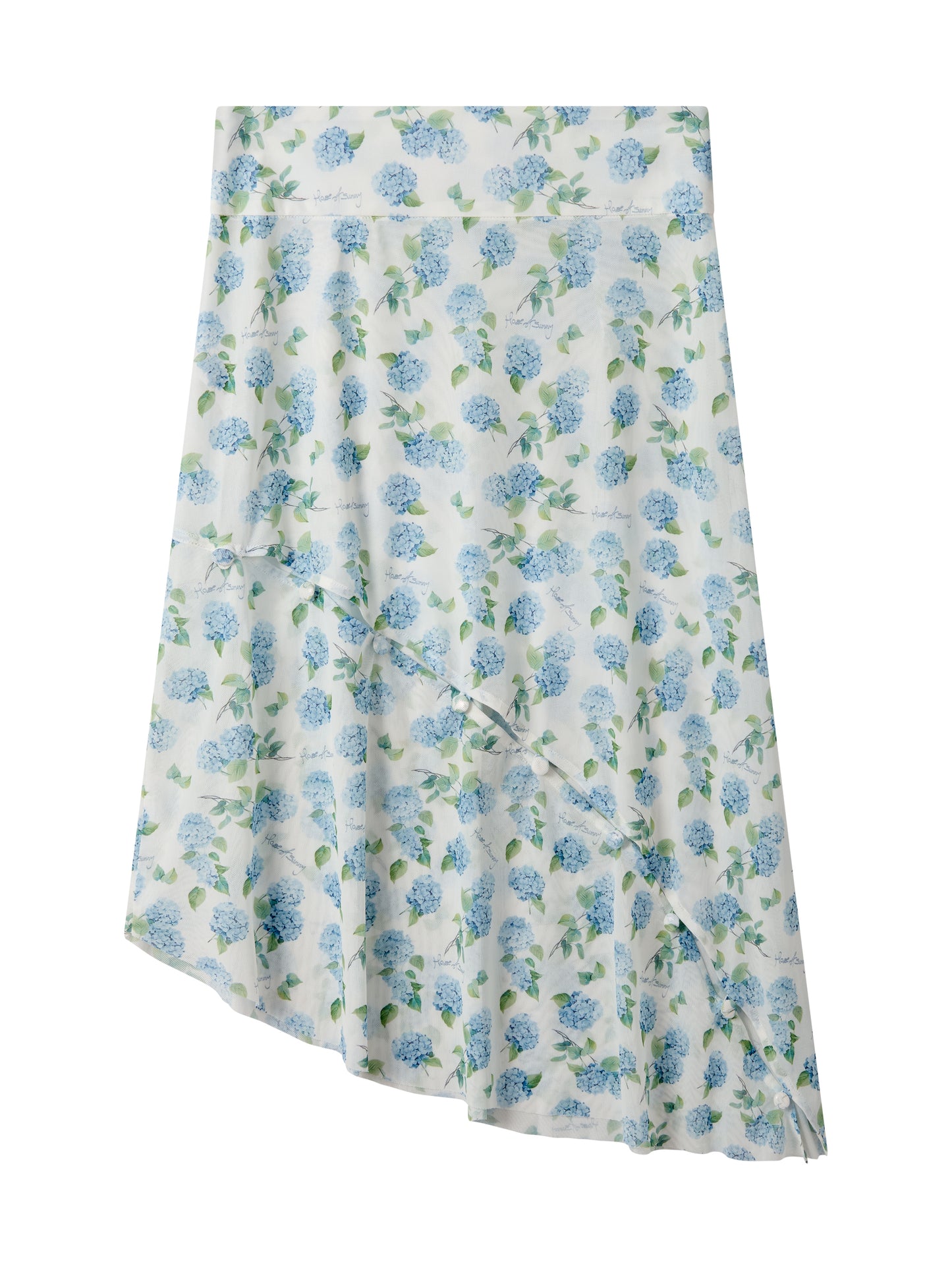 Ortanca Desenli Asimetrik Tül Etek