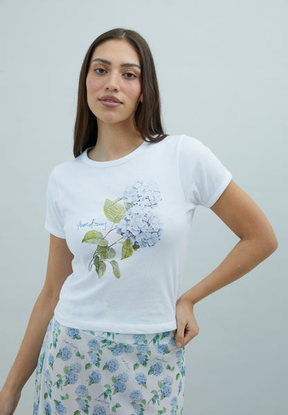 Ortanca Desenli T-Shirt