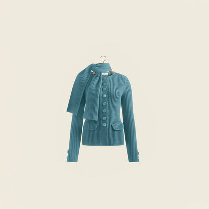 Mavi Fularlı Hırka